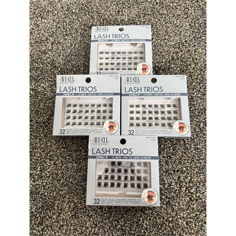 Ardell Duralash Lash Trios Knotted Flare Medium Black 32 Ct Lot of 4
